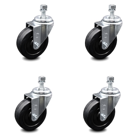 Service Caster 4 Inch Soft Rubber Wheel Swivel 10mm Threaded Stem Caster Set SCC-TS20S414-SRS-M1015-4
